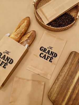 Customized Flat Satchel Kraft Paper Bag Use For Bakery Bread Food Bag