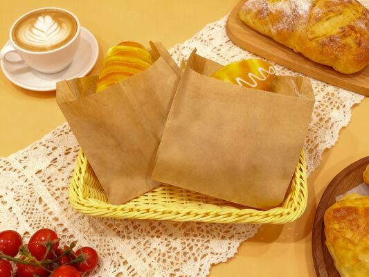 Customized Flat Satchel Kraft Paper Bag PE Coated Use For Cakes Bread Food For Bakery Bag Bread Bag Food Bag