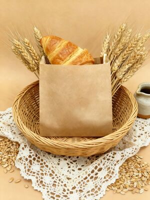 Customized Flat Satchel Kraft Paper Bag PE Coated Use For Cakes Bread Food For Bakery Bag Bread Bag Food Bag