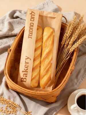 Customized Window Flat Satchel Kraft Paper Bag With Clear  Window Use For Bakery Bag Bread Bag Food Bag