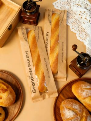 Micro Perforated Flat Satchel Kraft Paper Bag With Clear  Window Fresh And Breathable Bakery Bag Bread Bag Food Bag