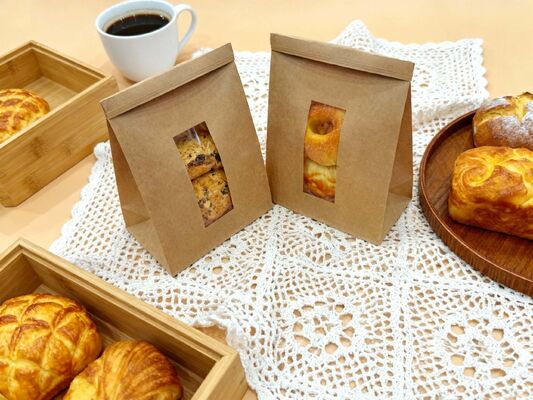 Customized Window SOS Kraft Paper Bag With Tin Tie Clear  Window Use For Baked Food  Tough And Good Tear  Resistance Loading Heavier Items Bakery Bag Bread Bag Food Bag