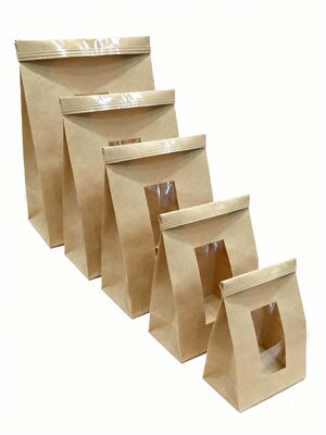 Customized Window SOS Kraft Paper Bag With Tin Tie Clear  Window Use For Baked Food  Tough And Good Tear  Resistance Loading Heavier Items Bakery Bag Bread Bag Food Bag