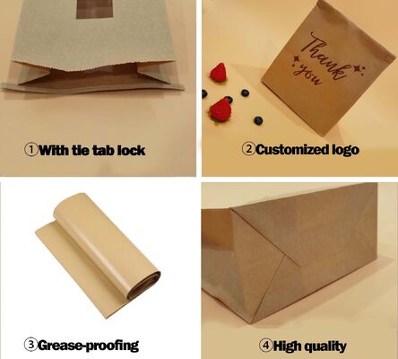 Customized Window SOS Kraft Paper Bag With Tin Tie Clear  Window Use For Baked Food  Tough And Good Tear  Resistance Loading Heavier Items Bakery Bag Bread Bag Food Bag