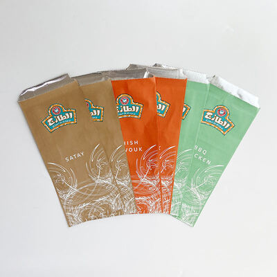 Customizable disposable greaseproof takeaway aluminum foil lined paper bag for BBQ/skewers/chicken/hot dog