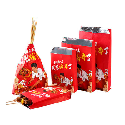 Customizable disposable greaseproof takeaway aluminum foil lined paper bag for BBQ/skewers/chicken/hot dog
