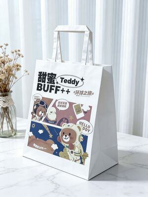 Recyclable Shopping Food Delivery Brown Craft Paper Bag Take Away Grocery Kraft Paper Carrier Bags with  Flat Handle