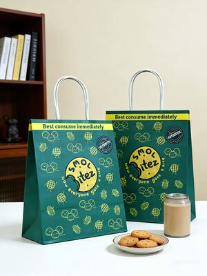 Custom Recyclable Disposable Kraft Paper Twisted Handle  Bag Printing for Shopping Bakery