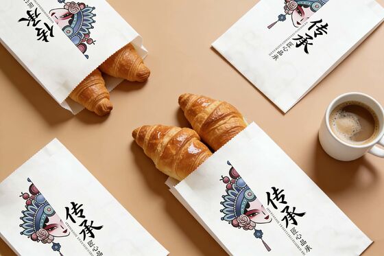 Customized Flat Satchel Kraft Paper  Bread Bakery Food Bag