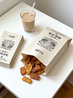 Customized Flat Satchel Kraft Paper  Bread Bakery Food Bag