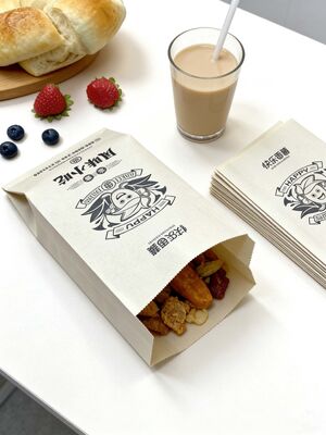 Customized Flat Satchel Kraft Paper  Bread Bakery Food Bag