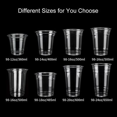 Custom Logo Printed  Clear PET Transparent Cups Plastic Smoothies Cold Coffee and Ice Drinking Cup