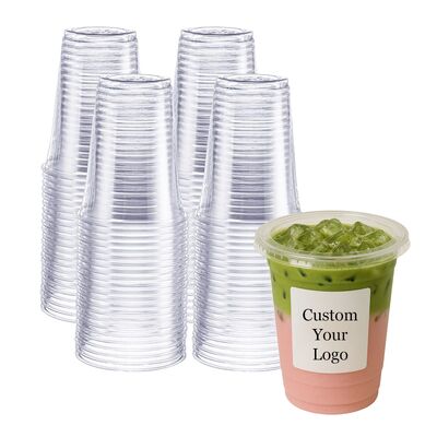 Custom Logo Printed  Clear PET Transparent Cups Plastic Smoothies Cold Coffee and Ice Drinking Cup