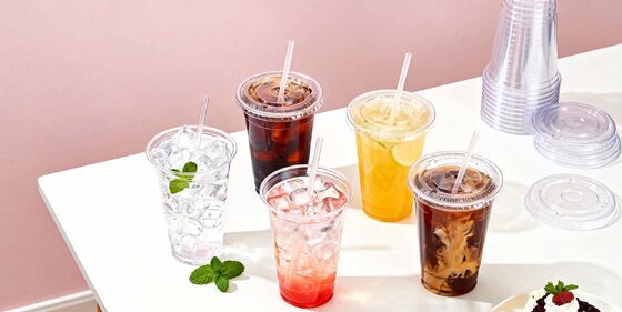 Disposable Design Custom Logo Printed Cold Coffee Cup Takeaway PET Plastic Cups Plastic Cups with Flat Lids