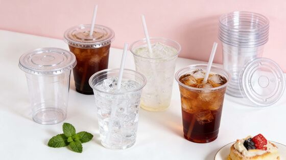 Disposable Design Custom Logo Printed Cold Coffee Cup Takeaway PET Plastic Cups Plastic Cups with Flat Lids