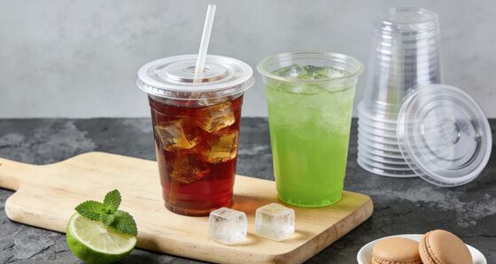 Disposable Design Custom Logo Printed Cold Coffee Cup Takeaway PET Plastic Cups Plastic Cups with Flat Lids