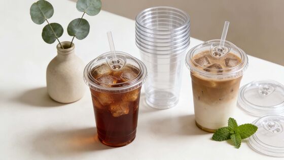 Disposable Custom Logo Printed Cold Coffee Cup  Plastic Cups with Sip Lids