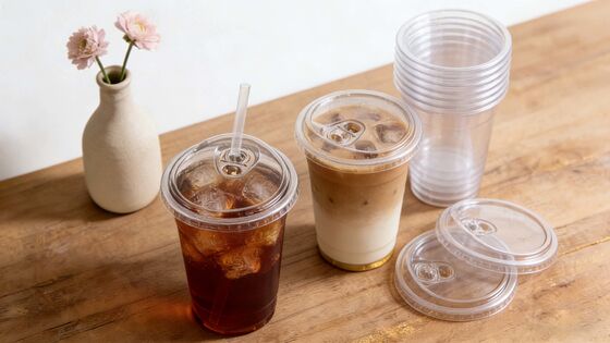 Disposable Custom Logo Printed Cold Coffee Cup  Plastic Cups with Sip Lids