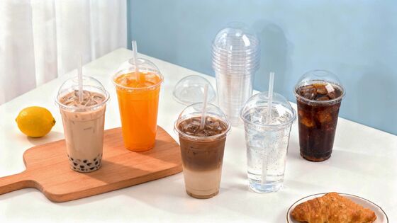 Disposable Custom Logo Printed Cold Coffee PET Plastic Cup Cups with Dome Lids