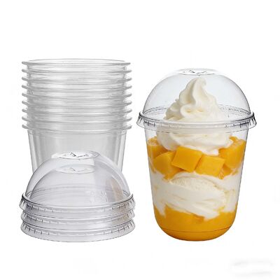 Disposable Custom Logo Printed Dessert Cup PET Plastic Cups with Dome Lids