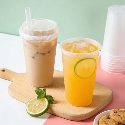 Custom Logo Disposable Plastic Cups Clear Single Wall Frosted Cups for Juice Milk Tea Drinks