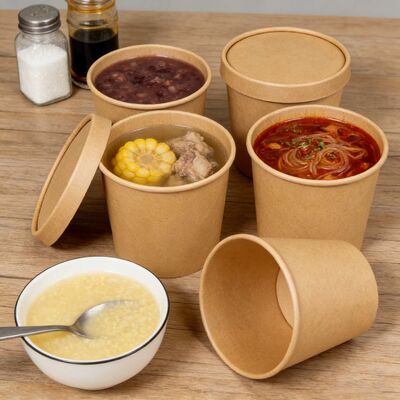Custom Food Grade Kraft Paper Salad Bowl with Paper Lids