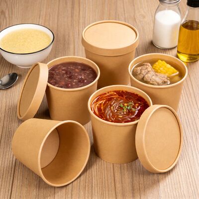 Custom Food Grade Kraft Paper Salad Bowl with Paper Lids