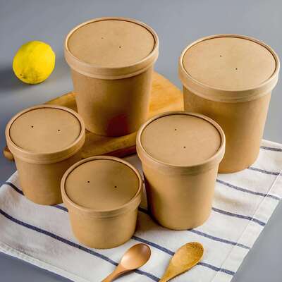Custom Food Grade Kraft Paper Salad Bowl with Paper Lids