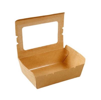 Customized Kraft Paper Lunch Box with Window Food Grade Takeaway Square Bowl