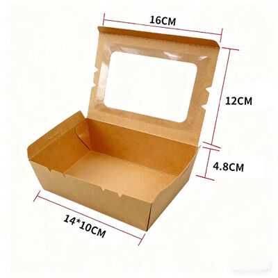 Customized Kraft Paper Lunch Box with Window Food Grade Takeaway Square Bowl