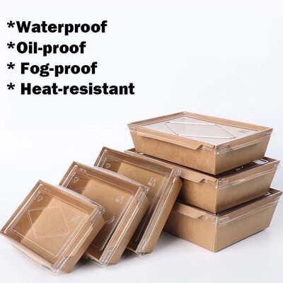 Customized Premium Kraft Paper Food Container with Clear Anti-Fog Lid – Waterproof, Oil-Proof, Heat-Resistant Disposable Takeout Box for Meal Prep & Delivery