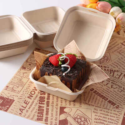 Custom Environmental-Friendly Disposable Biodegradable Sugarcane Fiber Clamshell Container Lid Takeaway Lunch Box
