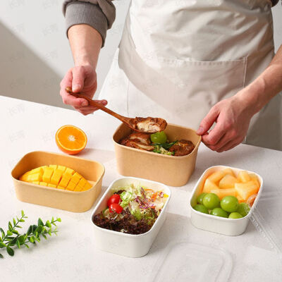 Custom Food Grade Kraft Paper Salad Bowl with Plastic Lid