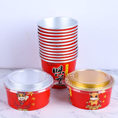 Custom High Quality Gold Foil Silver Foil Paper Salad Bowl Paper Disposable Soup Cups Takeout Food Lunch Box Noodles Paper Containers