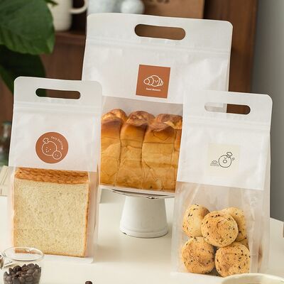 Custom  Ziplock Plastic Bread Bag Handle For Food Packaging