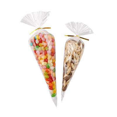 Customizable Clear Cellophane Plastic Popcorn Bag Cone Cellophane Bag For Food Packaging