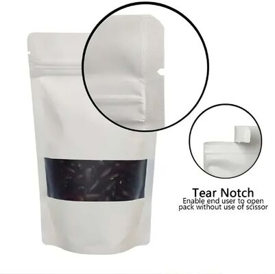 Customizable White Matte Stand-up Pouches With Window For Food Packaging