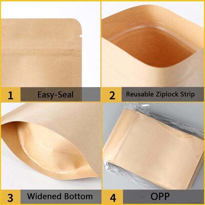 Customizable Kraft Paper Stand-up Pouches  With Lock For Food Packaging