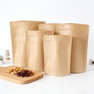 Customizable Kraft Paper Stand-up Pouches  With Lock For Food Packaging