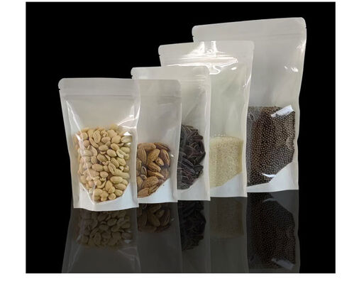 Customizable White Kraft Paper  Stand-up Pouches With Window For Food Packaging