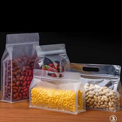 Customizable Food-Grade Transparent/Frosted Flat Satchel Self-Sealing  Plastic Bags Carry Handle For Food Packaging