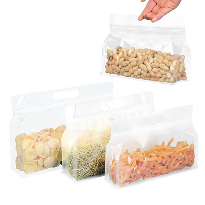 Customizable Food-Grade Transparent/Frosted Flat Satchel Self-Sealing  Plastic Bags Carry Handle For Food Packaging