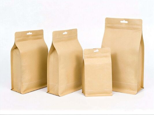 Custom Printed Brown Kraft Paper Stand Up Pouch with Zip + Aluminum Foil Liner - Food Grade for Coffee Beans/Tea/Whey Protein Powder