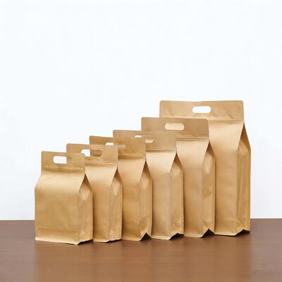 Custom Printed Brown Kraft Paper Stand Up Pouch with Zip + Aluminum Foil Liner - Food Grade for Coffee Beans/Tea/Whey Protein Powder