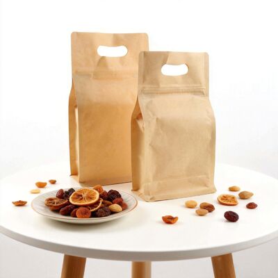 Custom Printed Brown Kraft Paper Stand Up Pouch with Zip + Aluminum Foil Liner - Food Grade for Coffee Beans/Tea/Whey Protein Powder