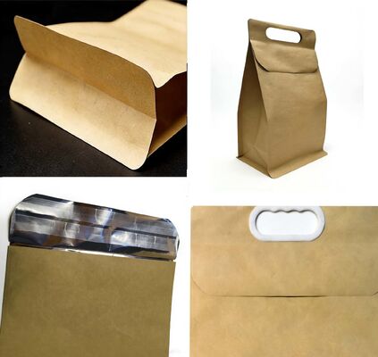 Custom  Kraft Paper Self-Adhesive Bags with Aluminum Foil Liner+Handle-Reusable Stand-Up Pouches Waterproof Tear-Resistant for Packaging