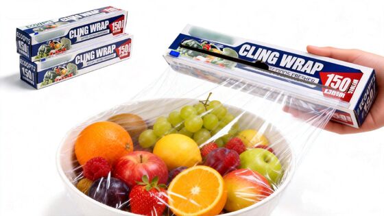 100% Safe PE Cling Film With Cutter Box for Food Wrap Fruits and Vegetables Packaging Made in CHina